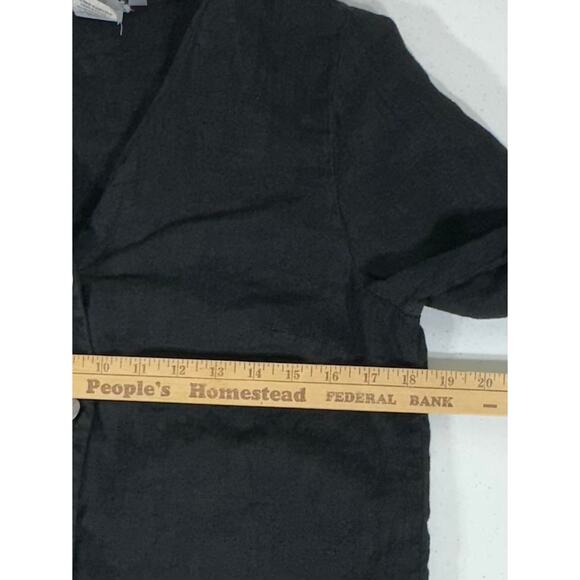 Hot Cotton Button Up Top Size Small Black 100% Linen 3/4 Sleeve V Neck - Picture 9 of 9